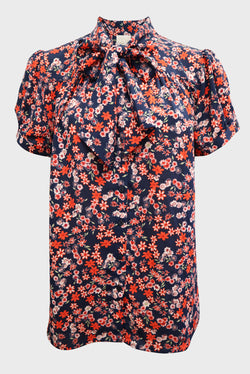 Tie Neck Short Sleeve Blouse