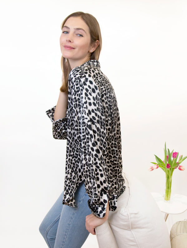 Flowy Button-Down Satin Shirt