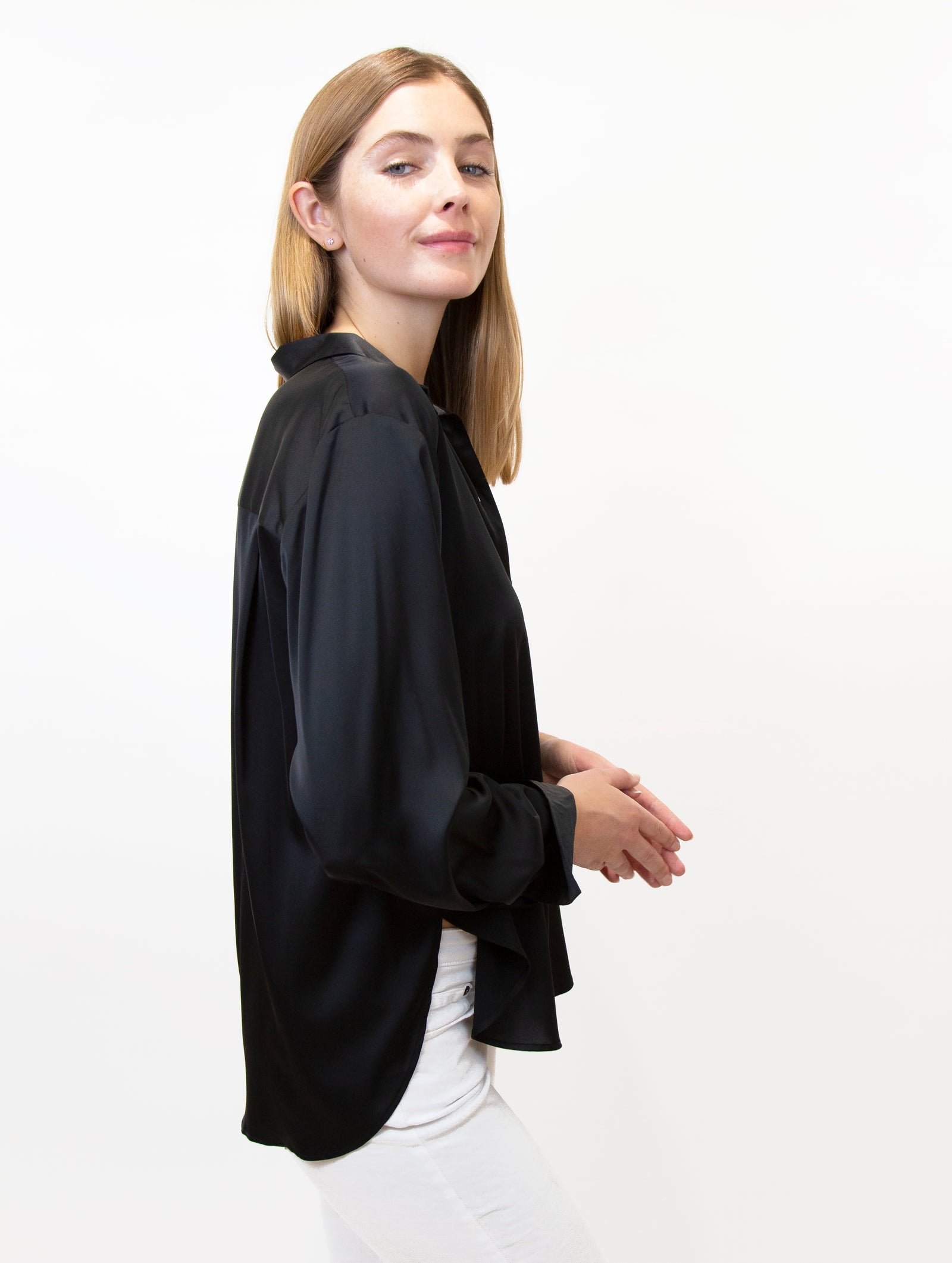 Button down satin shirt sales