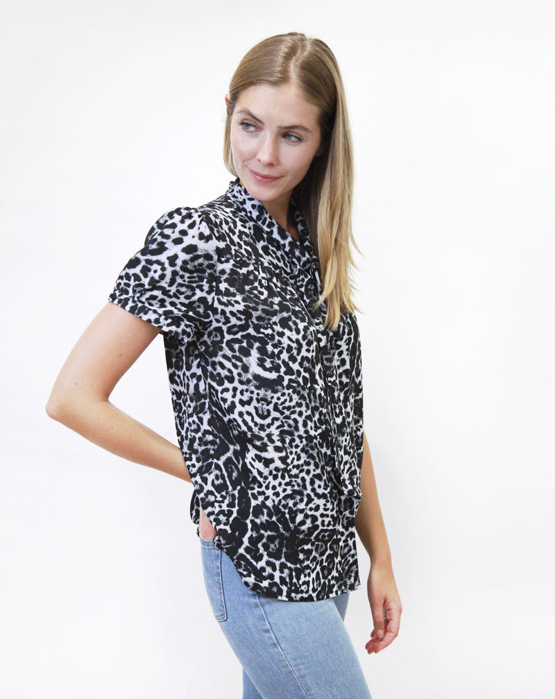Tie Neck Short Sleeve Blouse