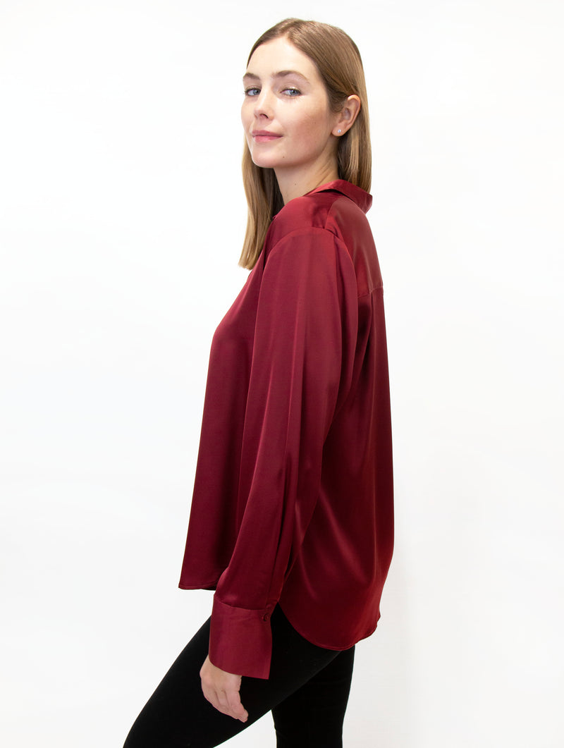 Flowy Button-Down Satin Shirt